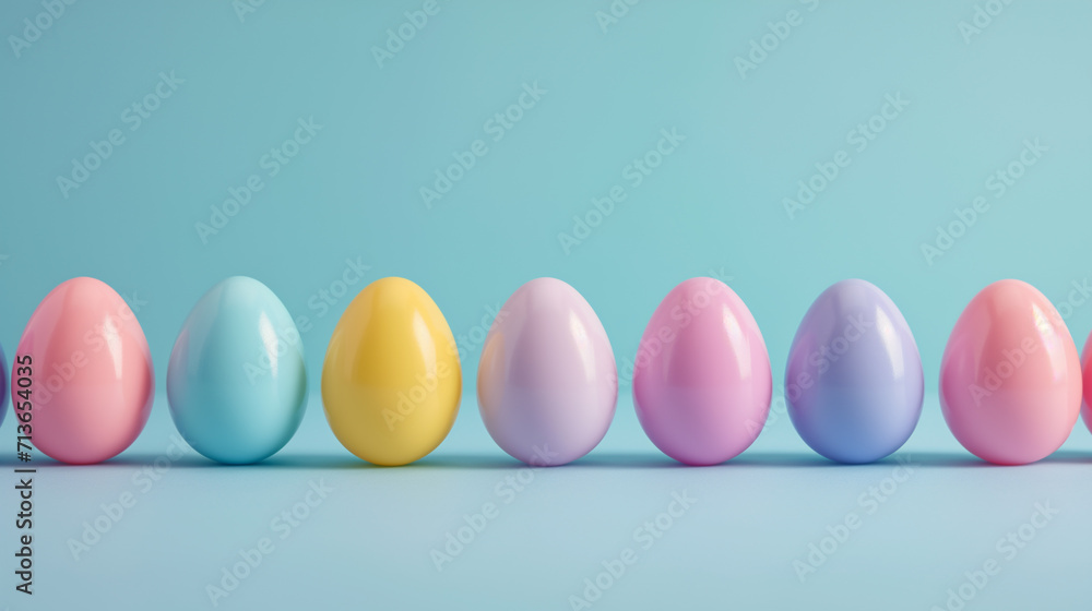 decorated Easter eggs in a row against a solid background decorated Easter eggs in a row against a solid background