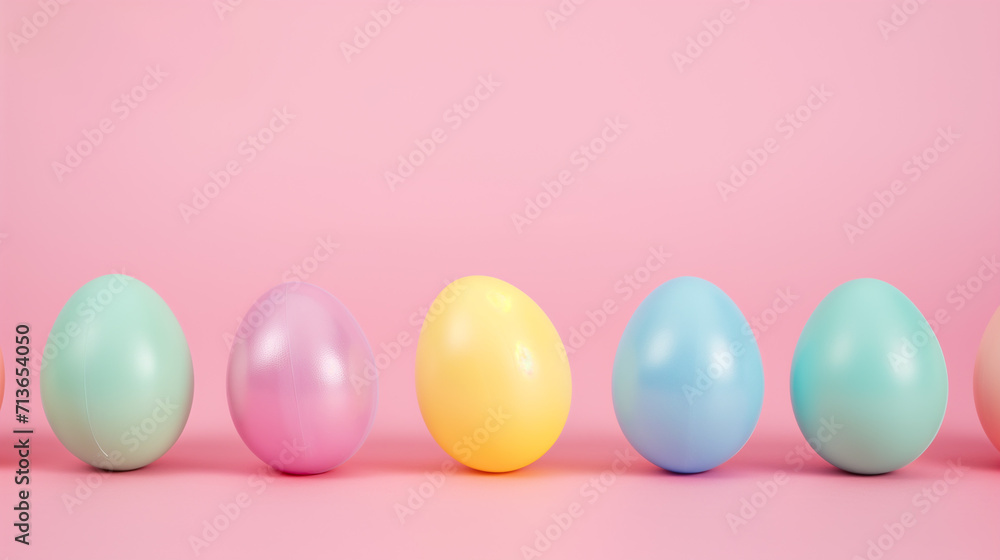 decorated Easter eggs in a row against a solid background decorated Easter eggs in a row against a solid background