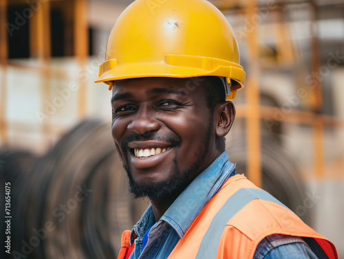 portrait of a smiling black male construction worker © kura