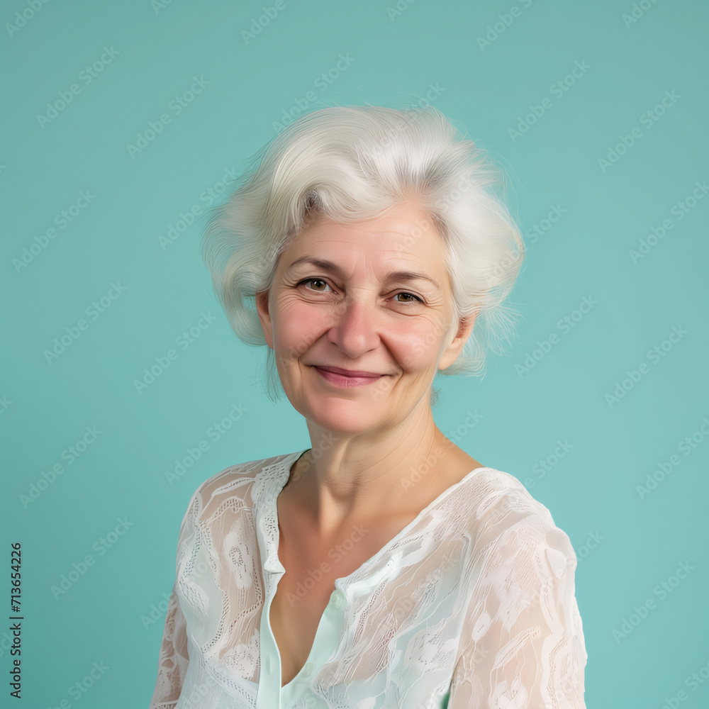 Portrait of a smiling senior woman isolated on a blue background Portrait of a smiling senior woman isolated on a blue background