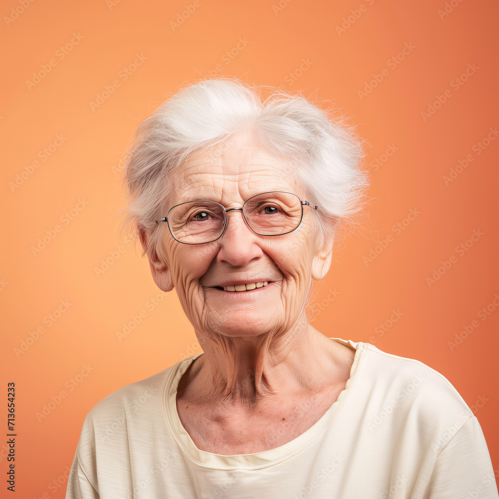 Portrait of a smiling senior woman isolated on a peach background Portrait of a smiling senior woman isolated on a peach background