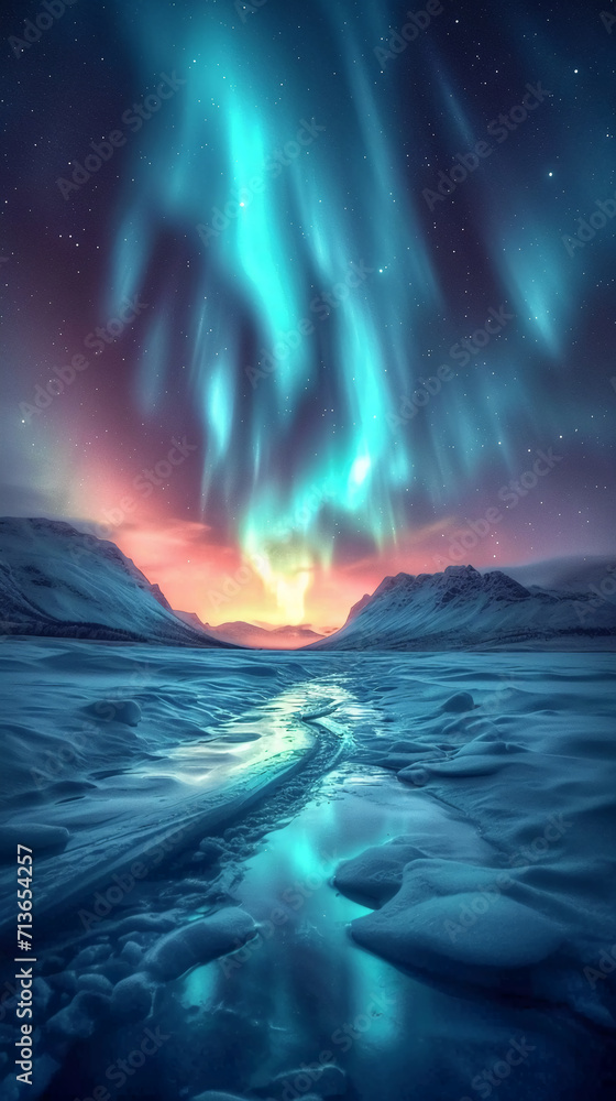 Fantastic night view, Northern Lights. AI generative Fantastic night view, Northern Lights. AI generative