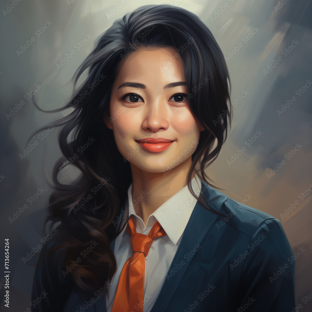 illustration Portrait of smiling young Asian business woman illustration Portrait of smiling young Asian business woman