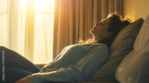 portrait of a woman relaxing in a hotel room