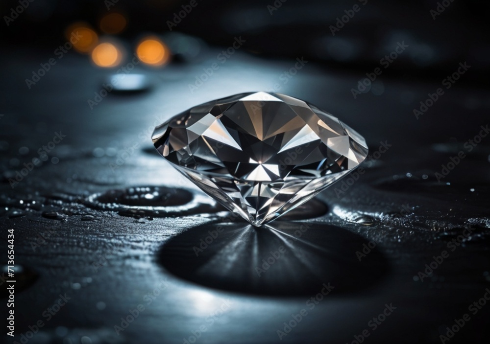 Shining beautiful diamond gemstone on the river with dark background from Generative AI Shining beautiful diamond gemstone on the river with dark background from Generative AI