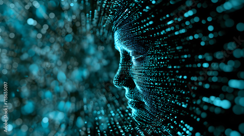 Human face with digital lines. Artificial intelligence, thinking power, super brain concept