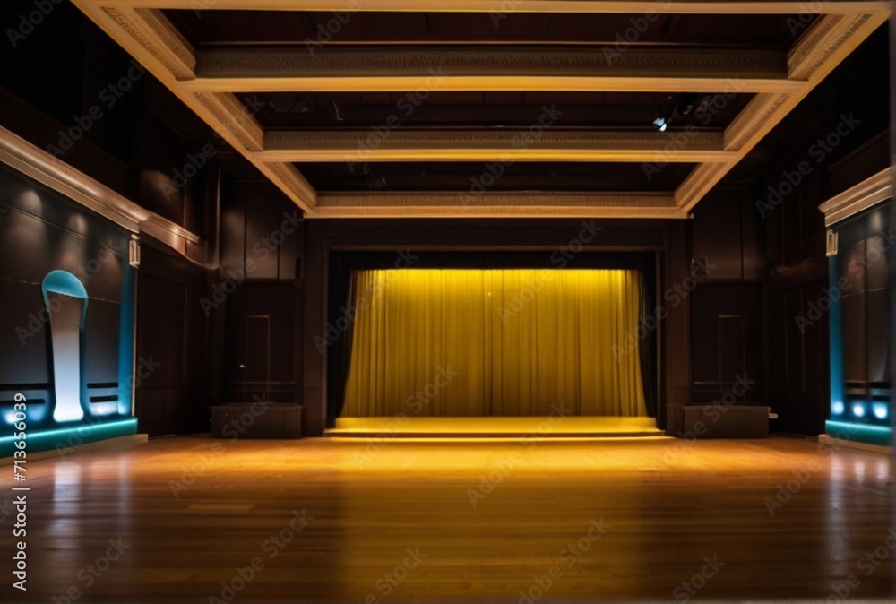 Yellow lights on stage in a theater background from Generative AI
