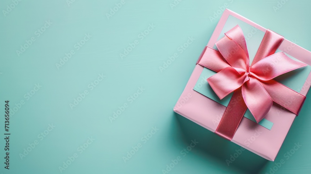 Minimalist pastel gift box background with space for text, featuring an elegantly wrapped gift box adorned with ribbon decoration
Minimalist pastel gift box background with space for text, featuring an elegantly wrapped gift box adorned with ribbon decoration