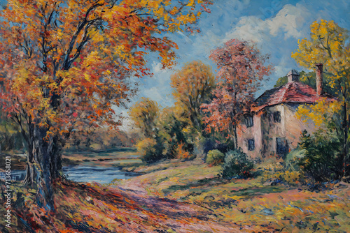 house fall stream running dazzling dappled lighting orange blue sold auction upon peak listing cover palette noble near farm