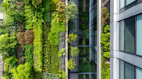 A exuberante vegetação verde despenca pelas paredes dos elegantes edifícios modernos criando uma marcante justaposição entre a natureza e a arquitetura urbana