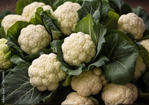 Bunch of cauliflower leaves detailed texture backgroun from Generative AI