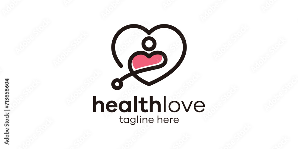 logo design combining the shape of love with people, health logo design, minimalist line logo logo design combining the shape of love with people, health logo design, minimalist line logo