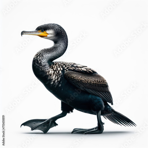 flightless cormorant, phalacrocorax harrisi, cormoran no volador, galapagos bird, Isolated White background. cormoran . photo