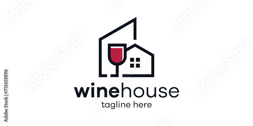 logo design combining the shape of a building with a wine bottle, minimalist logo design.