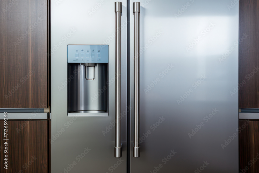Cool and Clean: A Modern Home Refrigerator, Cold and Fresh, with Stainless Steel Door Cool and Clean: A Modern Home Refrigerator, Cold and Fresh, with Stainless Steel Door