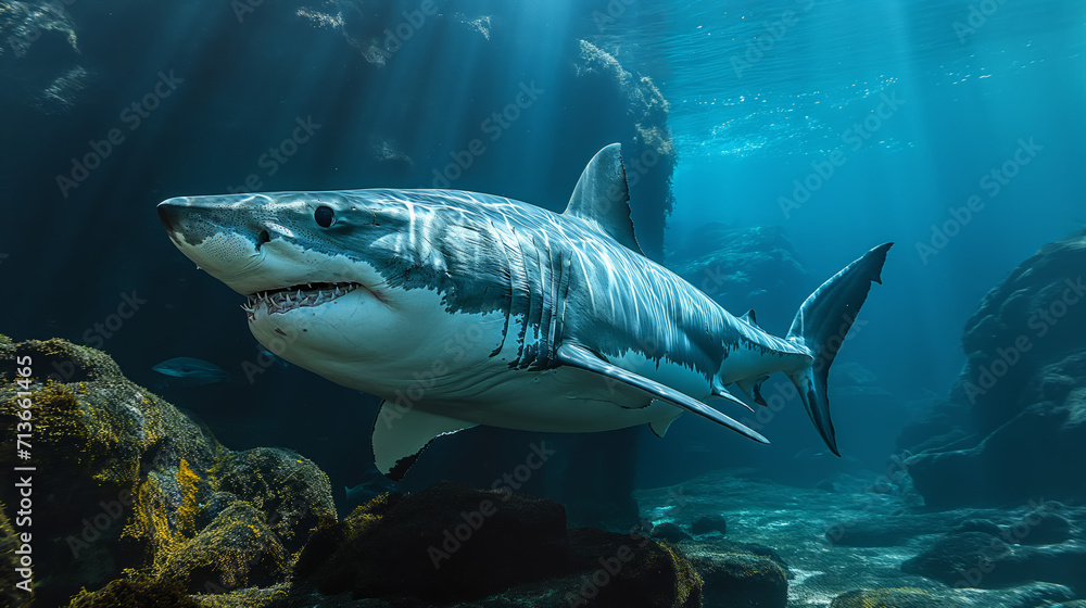 Fototapeta premium Majestic White Shark with AI generated