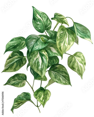 Illustration of variegated pothos leaves, transparent background (PNG)