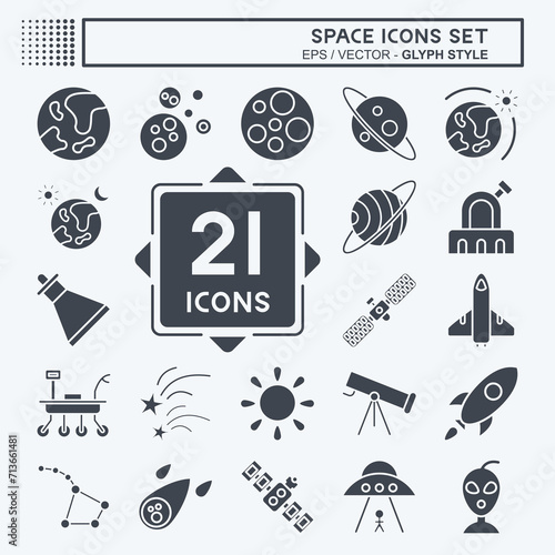 Icon Set Space. related to Education symbol. glyph style. simple design editable. simple illustration