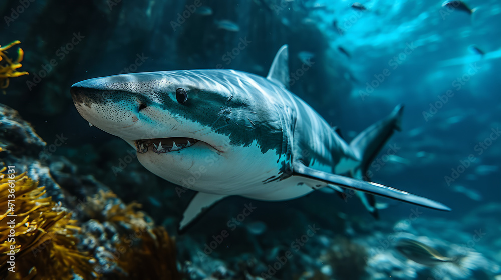 Fototapeta premium Majestic White Shark with AI generated