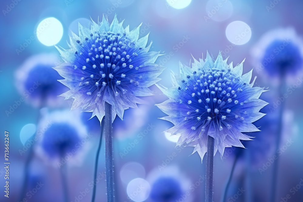 Blue flowers Echinops on a nature background Blue flowers Echinops on a nature background