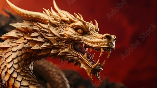 golden Chinese dragon illustration on red background