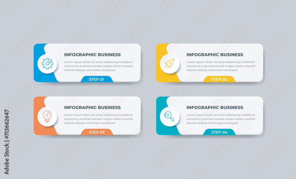 Business infographic design template with icons and 4 options or steps. Can be used for workflow, presentation, etc. Vector illustration Business infographic design template with icons and 4 options or steps. Can be used for workflow, presentation, etc. Vector illustration