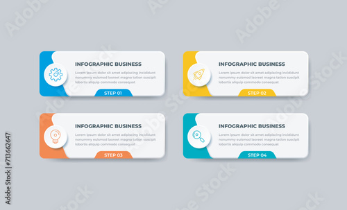 Business infographic design template with icons and 4 options or steps. Can be used for workflow, presentation, etc. Vector illustration