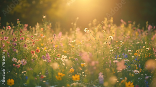 Flores silvestres vibrantes de várias tonalidades cobrem um prado iluminado pelo sol criando um caleidoscópio de cores © Alexandre