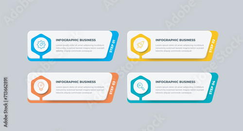 Business infographic design template with icons and 4 options or steps. Can be used for workflow, presentation, etc. Vector illustration