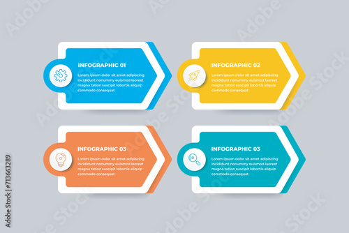 Business infographic design template with icons and 4 options or steps. Can be used for workflow, presentation, etc. Vector illustration