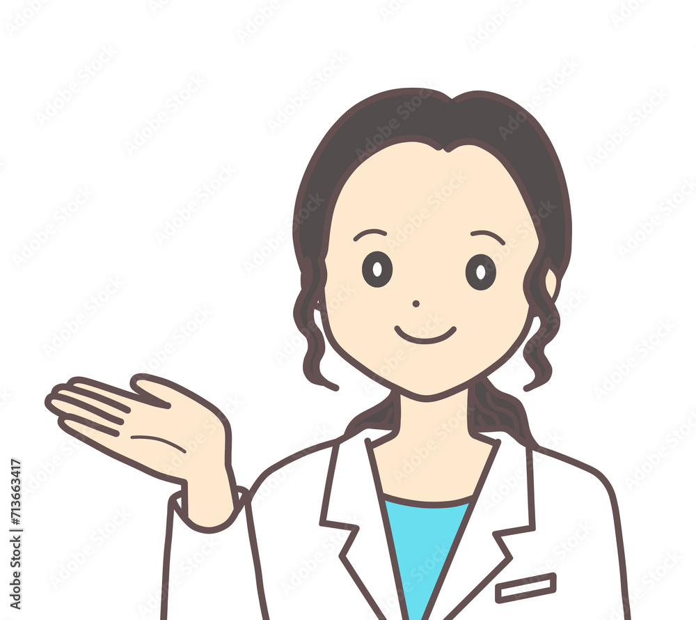 横を示す白衣の女性(ロングヘア) 横を示す白衣の女性(ロングヘア)