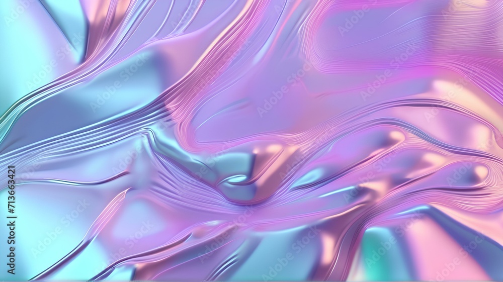 抽象的なホログラフィック背景。凹凸のある淡い紫、ピンク、ミント色の本物の質感、パステルカラー｜Abstract holographic background. Authentic texture in pale purple, pink and mint colors with bumps, pastel colors. Generative AI - obrazy, fototapety, plakaty 