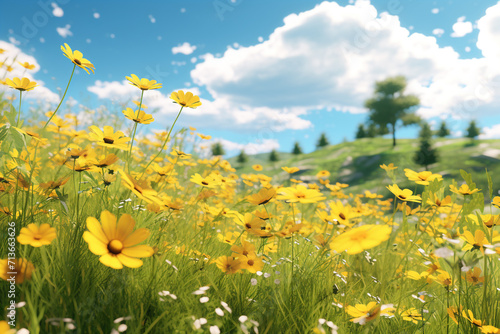 bright summer meadow with yellow flowers