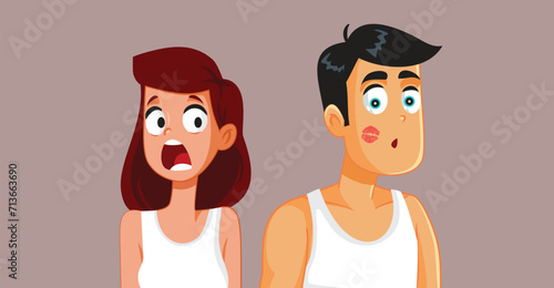 Unhappy Woman Catching her Boyfriend Cheating Vector Cartoon Illustration. Angry girlfriend finding out about partner infidelity with a secret mistress 
