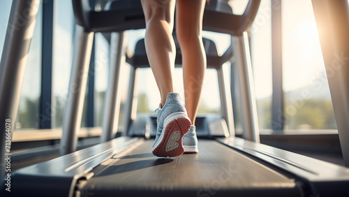 Woman running on treadmill. healthy life concept with Generative AI