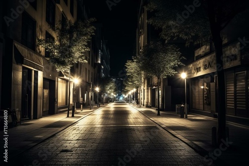 Illuminated urban street. Generative AI