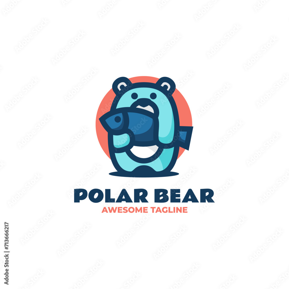 Fototapeta premium Vector Logo Illustration Polar Bear Fish Mascot Cartoon Style.