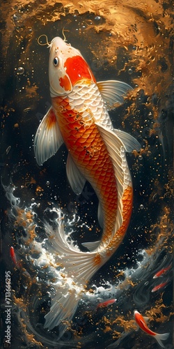 koi fish in the water, Chinese new year illustration 