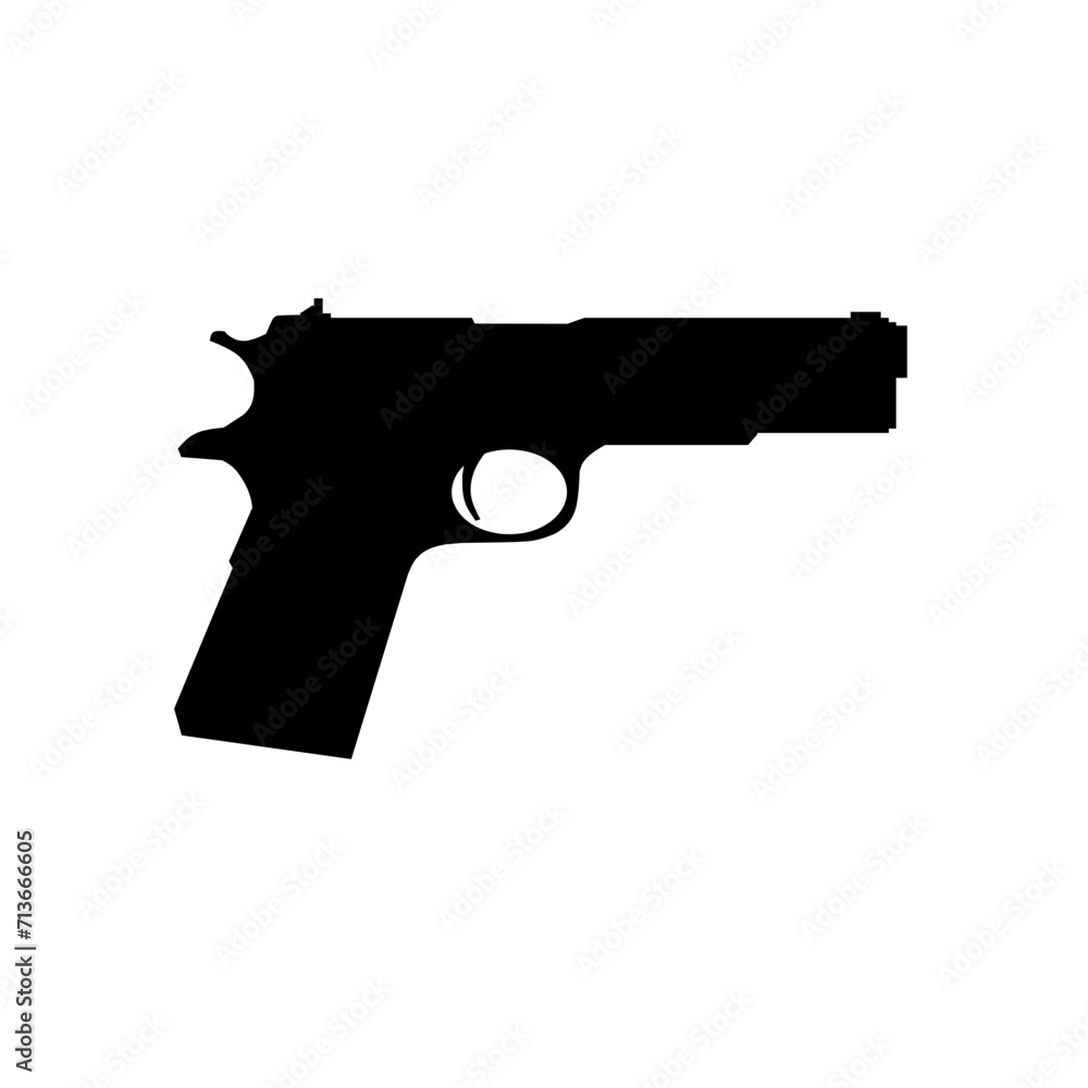 Pistol silhouette icon vector. Pistol handgun silhouette for icon, symbol or sign. Handgun icon vector for weapon, military, army, arsenal or war