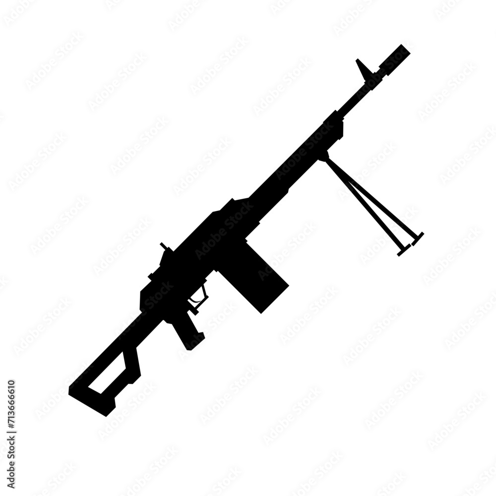 Machine gun silhouette icon vector. Light machine gun silhouette for icon, symbol or sign. Machine gun icon vector for weapon, military, army or war Machine gun silhouette icon vector. Light machine gun silhouette for icon, symbol or sign. Machine gun icon vector for weapon, military, army or war