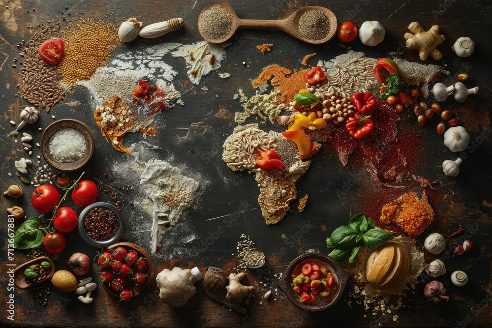 World Map Food. Exploring Global Gastronomy: A Culinary Odyssey Through the World's Flavors, foods and Traditions
World Map Food. Exploring Global Gastronomy: A Culinary Odyssey Through the World's Flavors, foods and Traditions