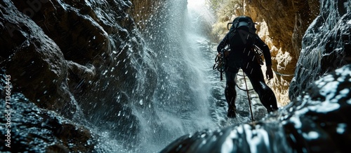 Quito and Danube Fusion: Explore the Adrenaline-Packed World of Freefall Canyoning in Bearna Valley, Lanzarote, Infused with the Daring Styles of Quito School and Danube School. photo