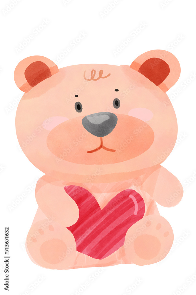 Fototapeta premium love_valentine day_color_water color bear and heart 