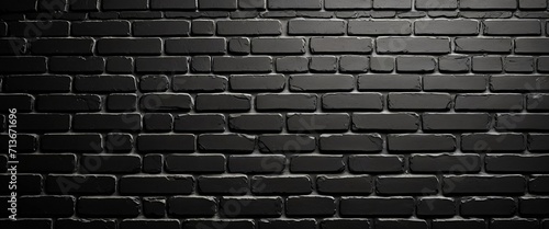 Black brick wall panoramic background. Generative AI 