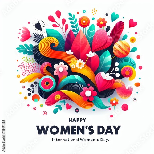 Happy Women s Day Greeting Card. Vector Illustration.