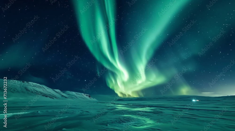 Vibrant Green and Blue Aurora Lights Dancing