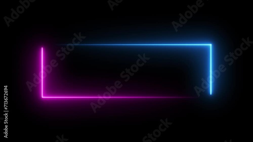 Abstract blue pink neon glowing line frame, animated moving led light screen box projection 3d rendering, empty space border presentation design background, futuristic laser sprectrum backdrop photo