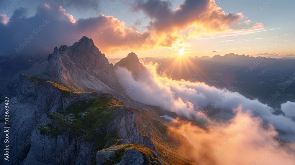 Sunset Over Majestic Mountain Range, A