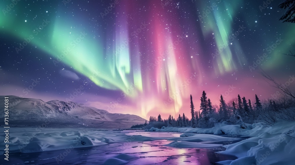 Majestic Aurora Borealis Glimmers Above a Tranquil Majestic Aurora Borealis Glimmers Above a Tranquil