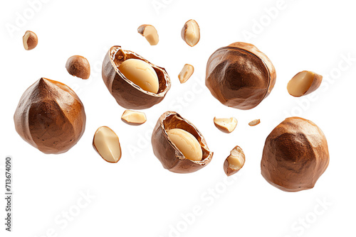 Isolated hazelnuts on a transparent background, featuring brown shells and a touch of chocolate, embodying a sweet and nutty snack in a natural, closeup setting